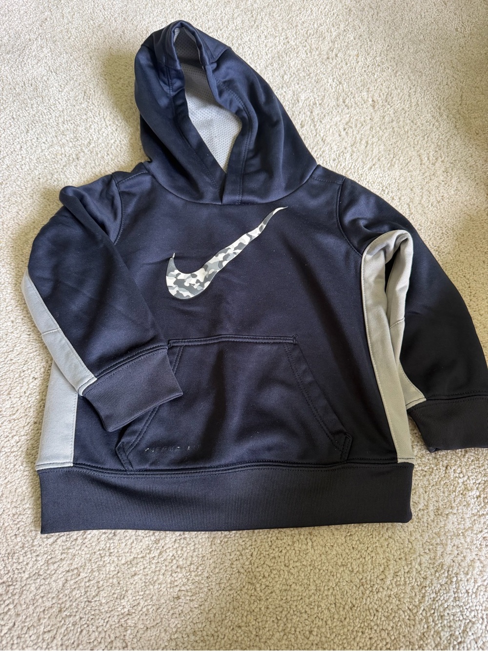Nike Black Hoodie with Gray Accents and Camo Swoosh - Kids